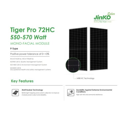 Jinko 555W Solar Panel Half Cut Monocrystalline 
