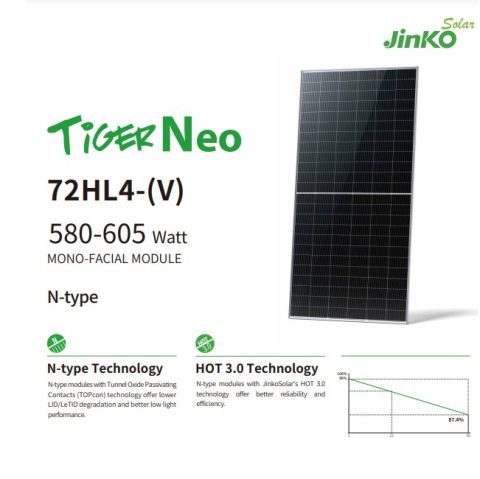 Jinko 580W Solar Panel Half Cut Monocrystalline 