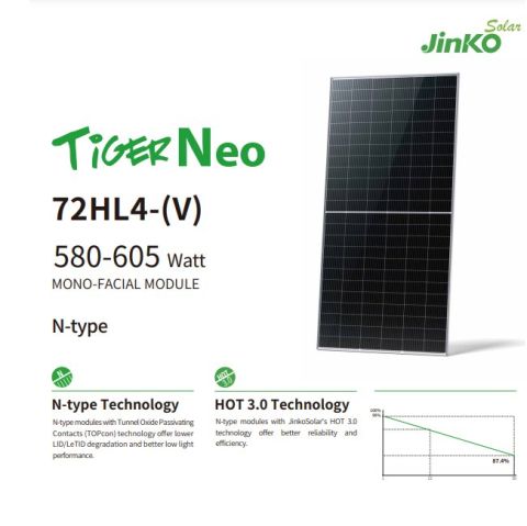 Jinko 590W Solar Panel Half Cut Monocrystalline Bificials JIN-590N-72HL4-V - 10-Year Warranty